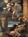 St Francis avec un ange en train de jouer du violon baroque guercino